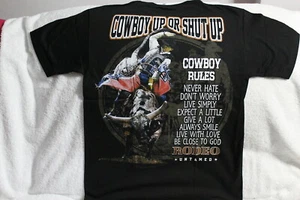 COWBOY RULES BULL RIDER RODEO UNTAMED COWBOY UP OR SHUT UP T-SHIRT SHIRT - Picture 1 of 4