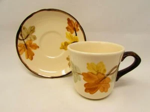 October by Franciscan  Flat Cup & Saucer Brown & Yellow Leaves  b314 & s149 - Picture 1 of 2