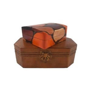 2x kleine Holz Schatullen Truhen Kisten Handarbeit Ost-Design Vintage Raritäten  - Bild 1 von 7