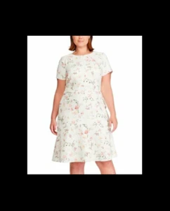 Vestido Ralph Lauren Anacardo y Rosa Floral Jacquard Línea A Talla Grande. Talla:20W - Imagen 1 de 4