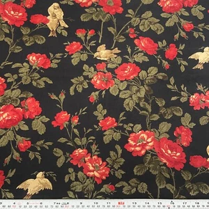 Gingham Rose by 3 Sisters for Moda Birds Florals Black Cotton Fabric BY THE YARD - Picture 1 of 2