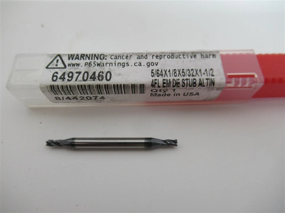 Accupro 64970460,5/64 英寸实心硬质合金双端方形端铣刀钻头 — 第 1/1 张图片