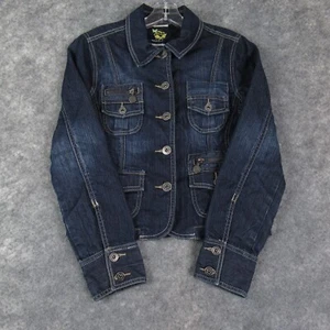 Street One Denim Jacket Womens Small Blue Long Sleeve Cropped Dark Wash - Picture 1 of 13