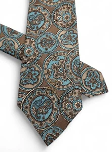 Countess Wara Satin Silk Necktie Paisley Turquoise Tie 3.5" x 57" - Picture 1 of 5