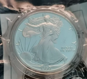 1 Oz Silbermünze - American Eagle - 1990 PP - 1 Dollar Proof mit CoA - Picture 1 of 2