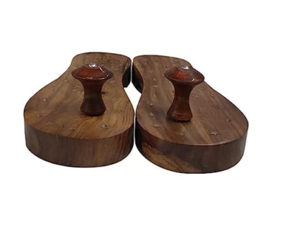 Khadau Wooden Sandal Charan Paduka Chappal AuspiciousOccasions Hinduism Religion - Image 1 of 3