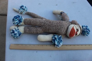 SOCK MONKEY - APROX 20" BLUE POM POMS  - Picture 1 of 3