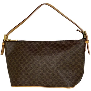 CELINE Macadam Brown Coated Canvas Shoulder Bag Vintage Authentic - Picture 1 of 7