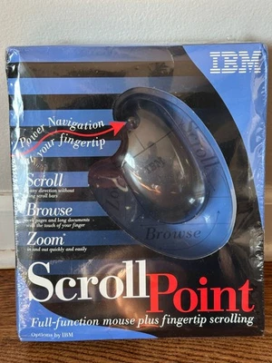 VINTAGE 1997 IBM ScrollPoint two button black mouse, new in box - Image 1 of 2