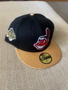 Cleveland Indians New Era 95 World Series Edition Chief Wahoo Black & Gold 7 7/8 - Picture 1 of 8