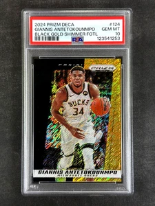 Panini Prizm Deca #124 Giannis Antetokounmpo 2024 negro dorado brillante/8 PSA 10 - Imagen 1 de 2