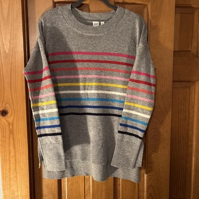Suéter GAP Mujer Mediano 2018 Crazy Rayas Mezcla Lana Colorido Cuello Redondo Gris Foto 1 de 4