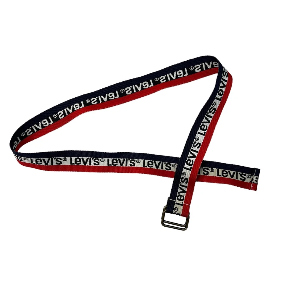 Levi’s 编织标志条纹拼字腰带蓝色红色白色 1.25x38 青年操作系统均码 — 第 1/4 张图片