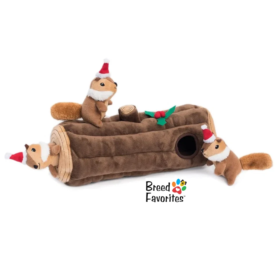 ZippyPaws Christmas Yule Log Chipmunk Burrow Dog Toy - Image 1 of 1
