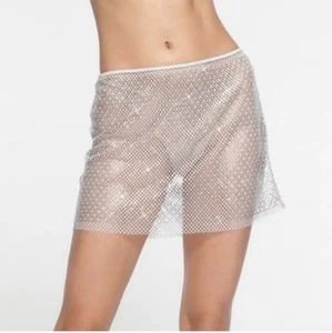 SKIMS x Swarovski Stretch Netz Kristall Silber Transparent Minirock Small NEU - Bild 1 von 10