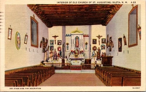 Interior of Old Church St. Augustine Isleta New Mexico Linen Postcard - Picture 1 of 2