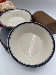 MCM Jepcor Korea Stoneware SERVING Bowls with Blue & Brown Band Set Of 2 - Picture 1 of 12