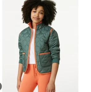 Girl's Free Assembly Lightweight Green/Orange Quilted Jacket, Size Small(6-6X) - Picture 1 of 13