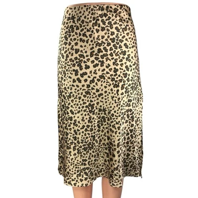Falda Midi Abercrombie & Fitch Beige Negra Seda Satén Leopardo Sin Mangas Talla XS Foto 1 de 4