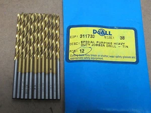 12 GREENFIELD #38 Jobber Length Twist Drills Bits 135 Split Point TiN Coated USA - Picture 1 of 1