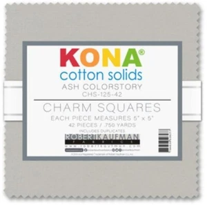 5" Charm Pack Squares Kona Cotton Solids Ash Gray Grey Fabric Precuts M517.81 - Picture 1 of 1