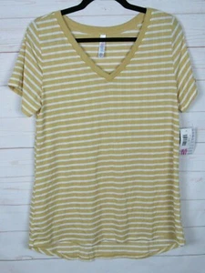 Top a rayas Lularoe Christy T amarillo mostaza y blanco talla M para mujer nuevo con etiquetas - Imagen 1 de 3