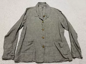 Flax Womens Small Blazer Jacket Brown Button-Up Engelhart Linen Lagenlook Pocket - Picture 1 of 11