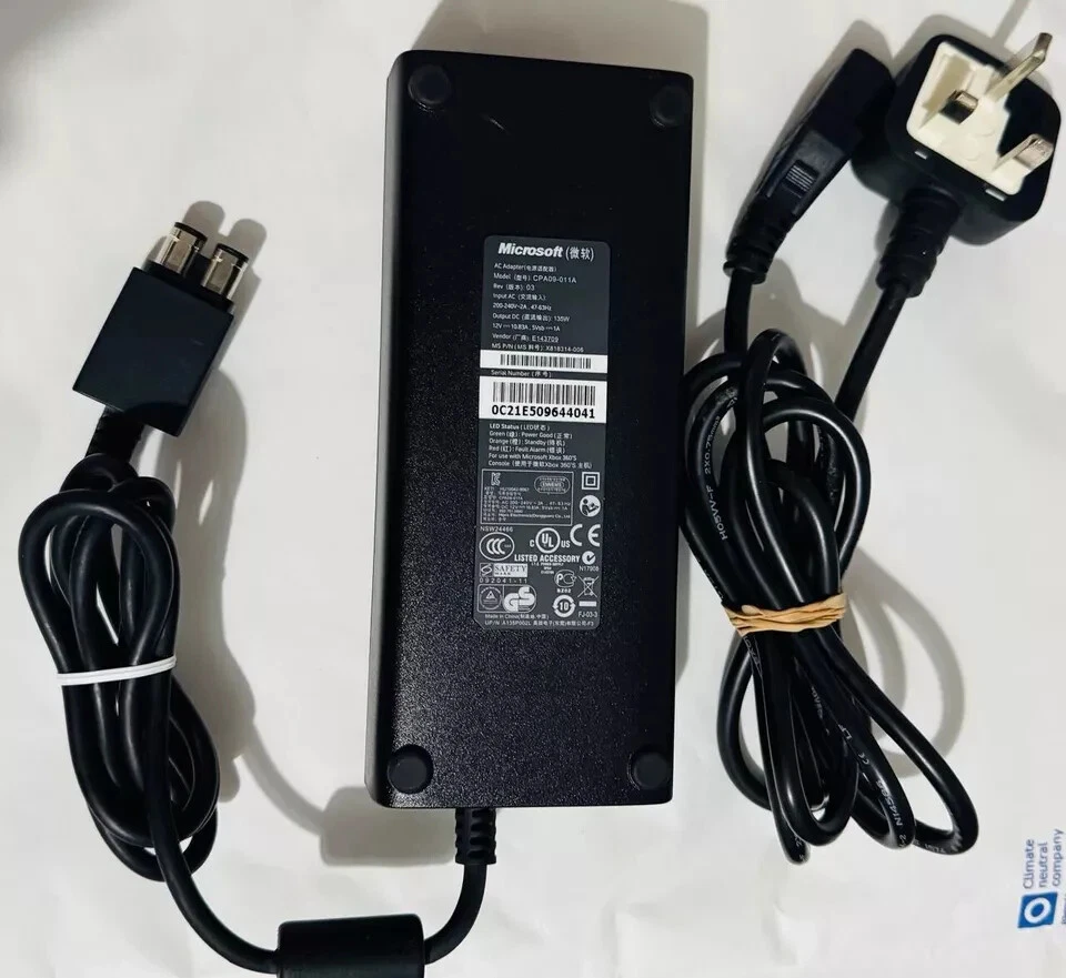 Original Microsoft  AC ADAPTER FOR MICROSOFT XBOX 360  WITH 3 PIN PSU CPA09-011A - Image 1 of 1