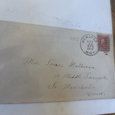 2 CENT GEORGE WASHINGTON STAMP ON Envelope 1912 CANCELLED Newayco Michigan Nov. - Image 1 of 4