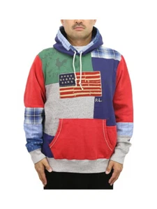 Polo Ralph Lauren Paneled Patchwork Pullover Hoodie Hooded Sweatshirt - USA Flag - Picture 1 of 9
