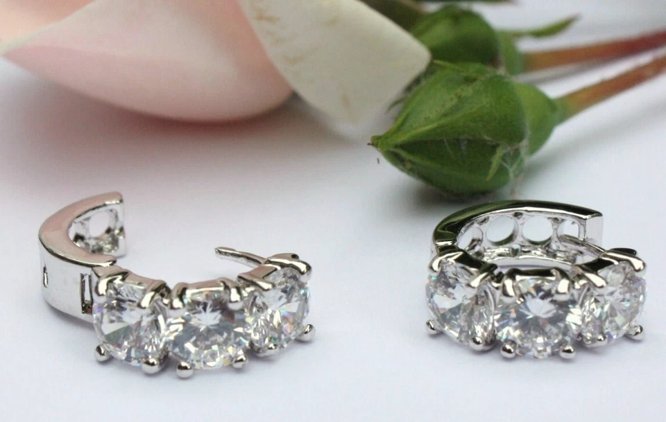 GA086W Ohrringe Ohrhänger Ohrstecker Zirkonia Creolen Perlen Schmuck Weißgold PL - Bild 1 von 1