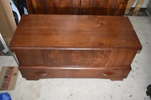 Vintage Walnut Art Deco Cedar Trunk Hope Chest Blanket Chest Bed Bench w/ Drawer - Picture 1 of 10