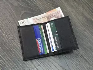 Small Black Genuine Soft Leather Card Holder Wallet Slimline Cards & Cash Pocket - Picture 1 of 6