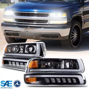 Se adapta a 99-02 Silverado 00-06 Suburban DOT faros proyectores negros + lámparas de parachoques - Imagen 1 de 13