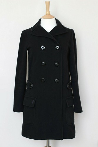 Cappotto invernale KENZO Jeans nero lana cintura bottoni tasca colletto UK8 US4 FR36 IT40