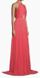 NEW ONE33 Social Sleeveless Pleated Halter Gown Dress Sz 6 Coral Pink Women’s - Picture 1 of 14