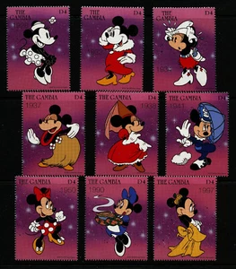 Juego de 9 estampillas 1997 de Disney Minnie Mouse a través de los años montada sin montar o nunca montada Gambia #1910a-i - Imagen 1 de 1