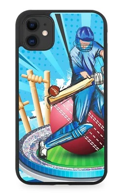 Cricketer Rubber Phone Case Cricket Player Playing Bat Gift Ball Wicket Men CZ83 — 第 1/2 张图片