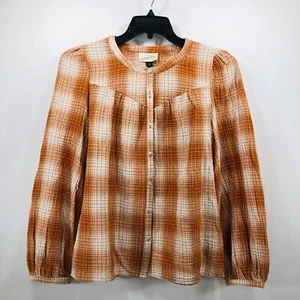 UNIVERSAL THREAD Women's Size M Rust Orange Plaid Long Sleeve Tunic Buttons - Picture 1 of 12