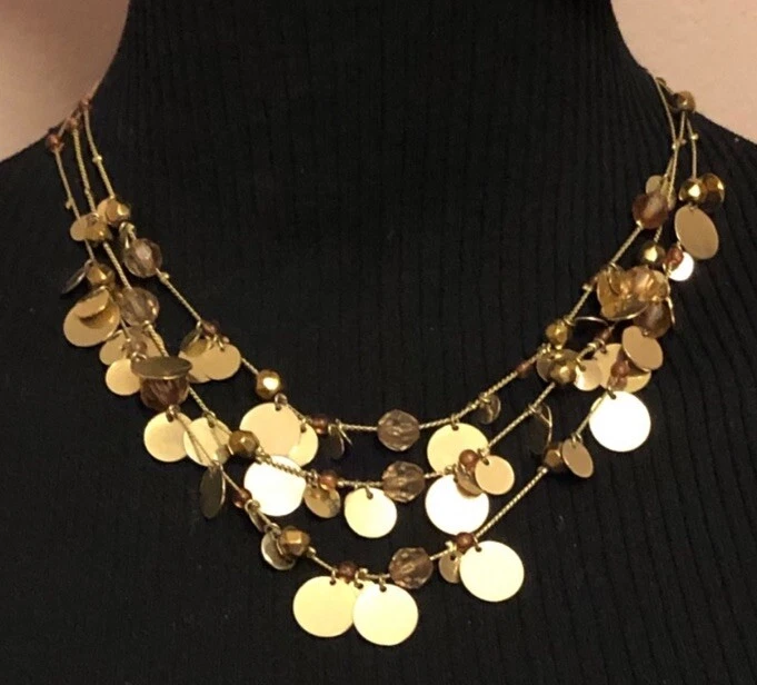 Collar Gitano Multi Hilos Tono Dorado Discos Estrás Foto 1 de 4