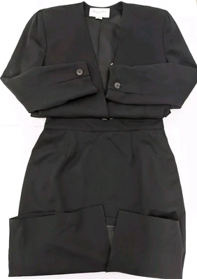 Vintage Christian Dior Women's Suit Black Blazer Jacket Skirt Size 14 100% Wool - Image 1 of 4