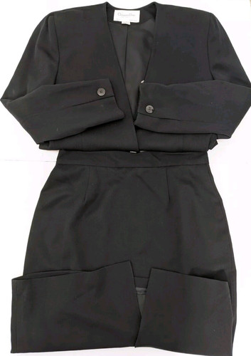 Tuta donna Christian Dior vintage nera blazer giacca gonna taglia 14 100% lana