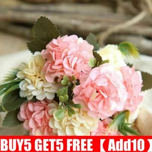 10 Heads Artificial Hydrangea Flowers Silk Bouquet Party Wedding Home Xmas Decor - Picture 1 of 20