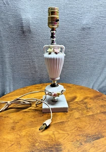 Vintage Porcelain Table Lamp with Applied Roses & Marble Base -Shabby Chic Decor - Picture 1 of 7
