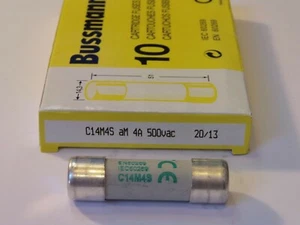 C14M4S AM 4A 500V BUSSMANN FUSE 4AMPS SIZE - 14.3mm x 51mm QTY 1 FUSE - Picture 1 of 2