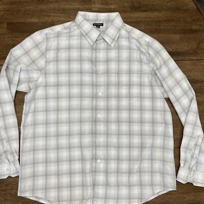 George Mens Gray White Plaid Button Up Long Sleeve XL Shirt Polyester NWOT NEW - Image 1 of 4