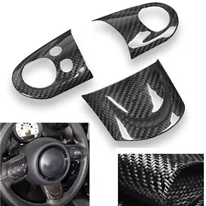 3x Black Carbon Fiber Steering Wheel Cover Trim For MINI Cooper R55 R56 R60 R61 - Bild 1 von 7