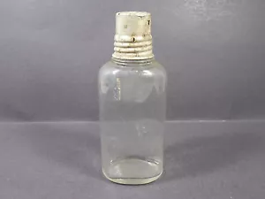 ANTIQUE VINTAGE CLEAR GLASS BOTTLE WITH METAL CAP RETRO DECOR COLLECTABLE HOME - Picture 1 of 10