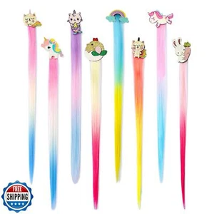 8 Pieces Hair Clips for Girls, Animal Straight Rainbow Hair Extensions for Ki - Picture 1 of 5