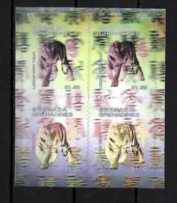 Granadinas 1998 - Año Nuevo Lunar del Tigre - Hoja Holograma de 4 Estampillas - MNH Foto 1 de 2